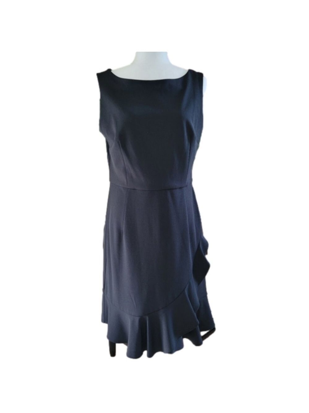 Shelby & Palmer Dress Little Black Ruffle Faux Wrap Size 12 EUC